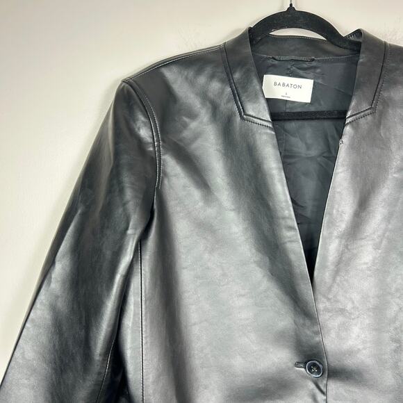Aritzia Babaton Logan Faux Leather Jacket Blazer Black Sz Large - Picture 8 of 13
